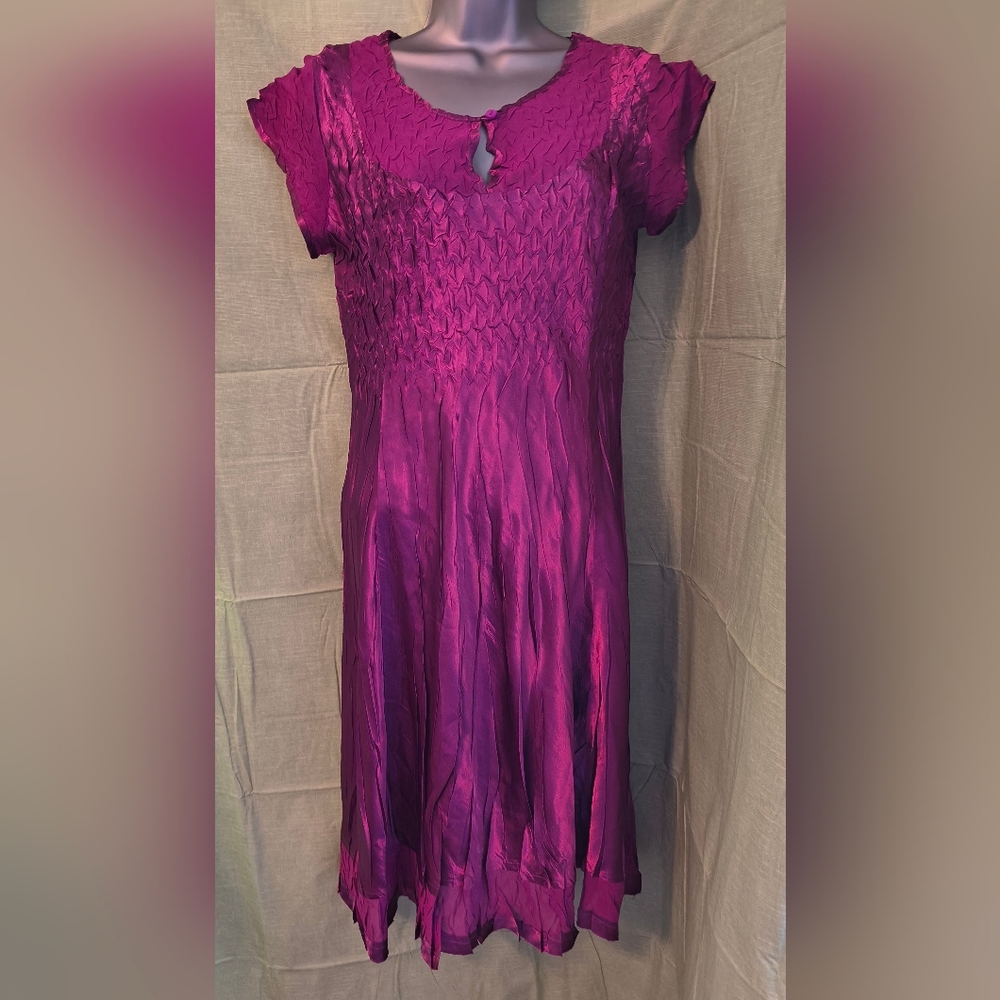 S.L.Fashions Pretty In Pink Crinkle Pleated Satin Dress*SALE*